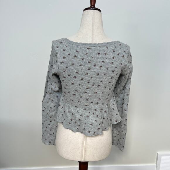 KIRIOUS Women's Long Sleeve Button Front Crop Top Size S In Grey Multi - Picture 3 of 7